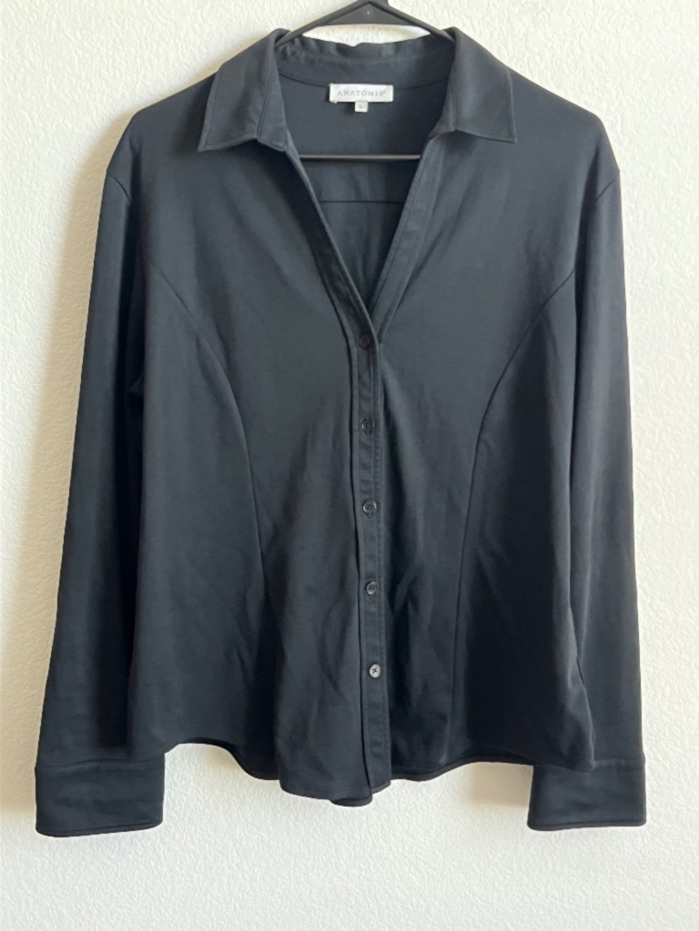 ANATOMIE Black Long sleeves Button up Shirt, PIMA cotton blend, Sz L, Luxury